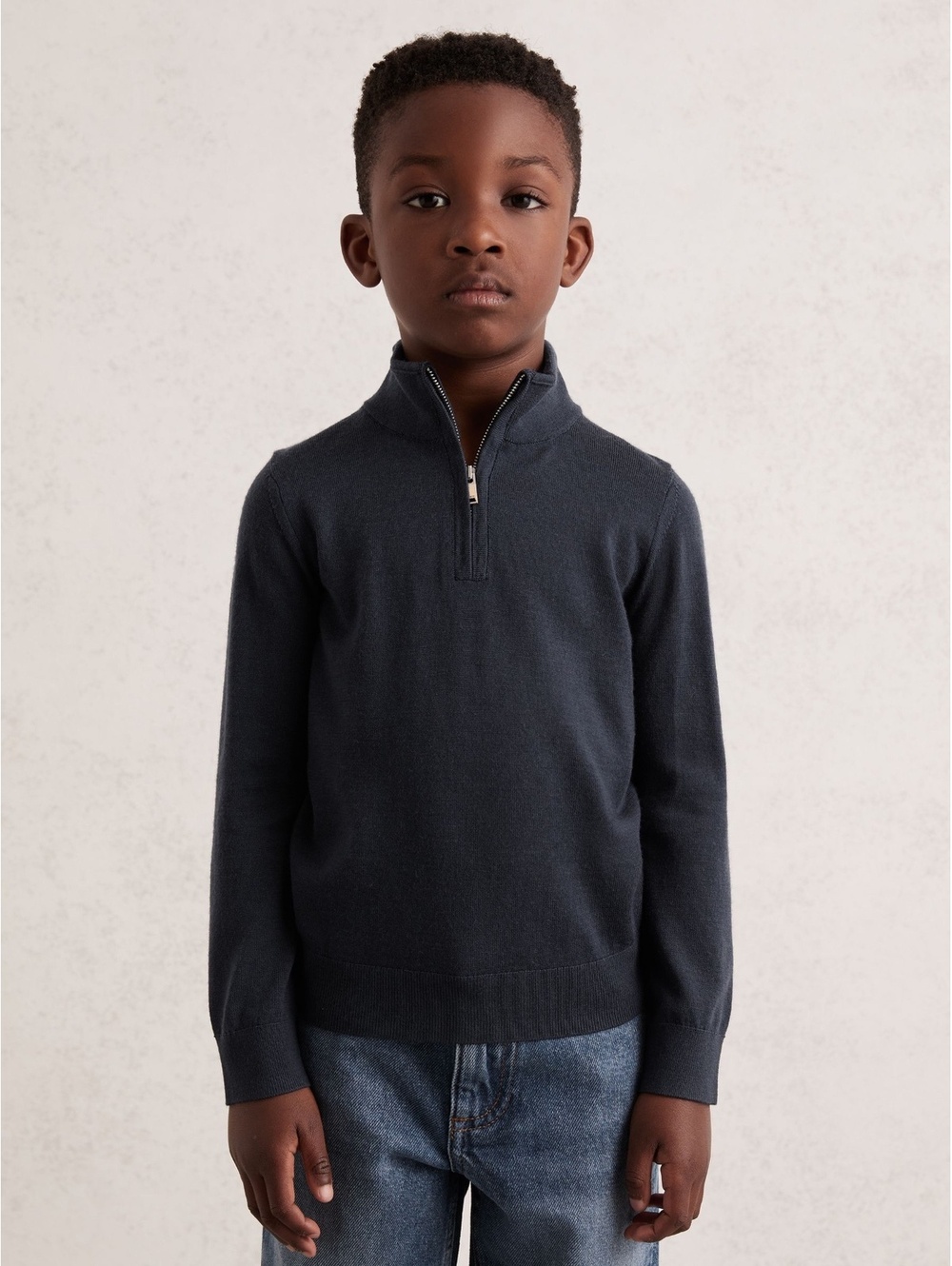 Reiss Wool Half-Zip Funnel Neck Jumper in Midnight Navy
